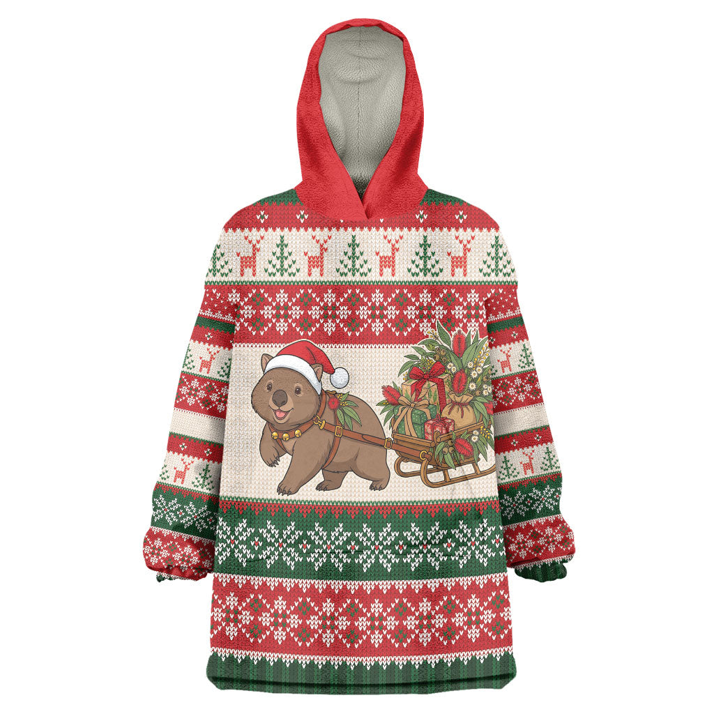 Aussie Wombat Christmas Wearable Blanket Hoodie Festive Knitted Pattern Inspired
