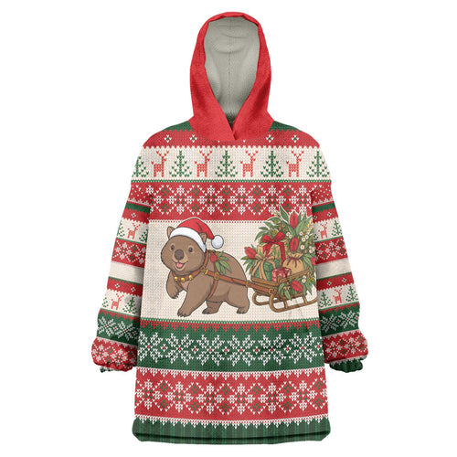 Aussie Wombat Christmas Wearable Blanket Hoodie Festive Knitted Pattern Inspired