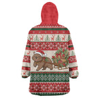 Aussie Wombat Christmas Wearable Blanket Hoodie Festive Knitted Pattern Inspired