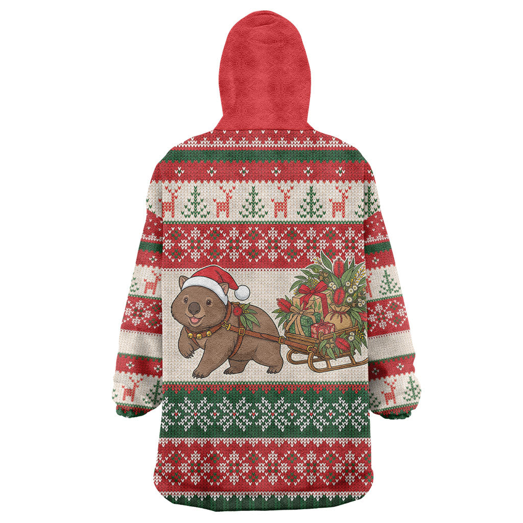 Aussie Wombat Christmas Wearable Blanket Hoodie Festive Knitted Pattern Inspired