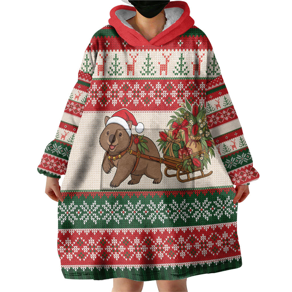 Aussie Wombat Christmas Wearable Blanket Hoodie Festive Knitted Pattern Inspired