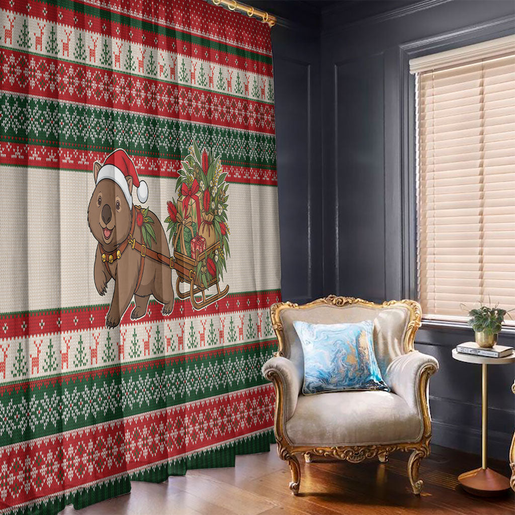 Aussie Wombat Christmas Window Curtain Festive Knitted Pattern Inspired