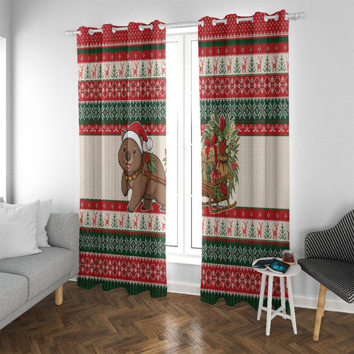 Aussie Wombat Christmas Window Curtain Festive Knitted Pattern Inspired
