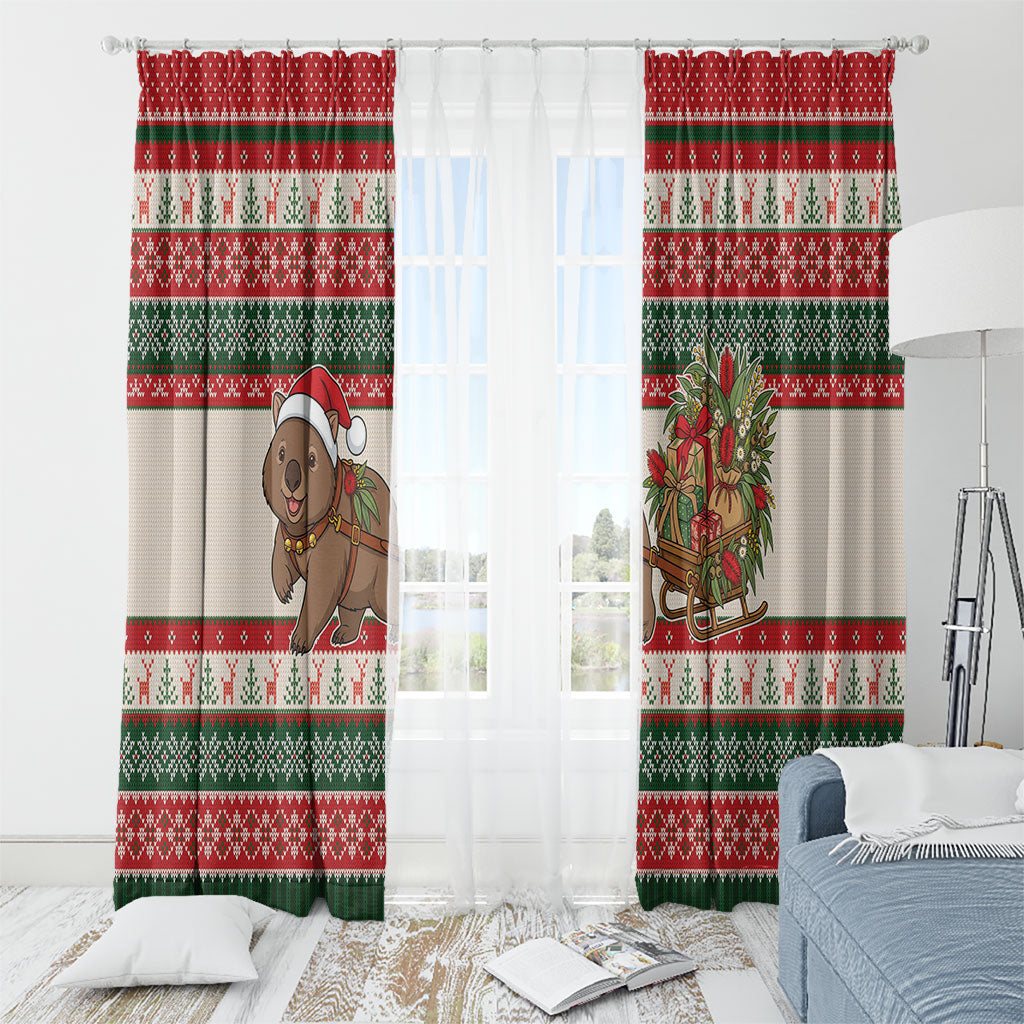 Aussie Wombat Christmas Window Curtain Festive Knitted Pattern Inspired