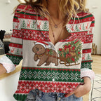 Aussie Wombat Christmas Women Casual Shirt Festive Knitted Pattern Inspired