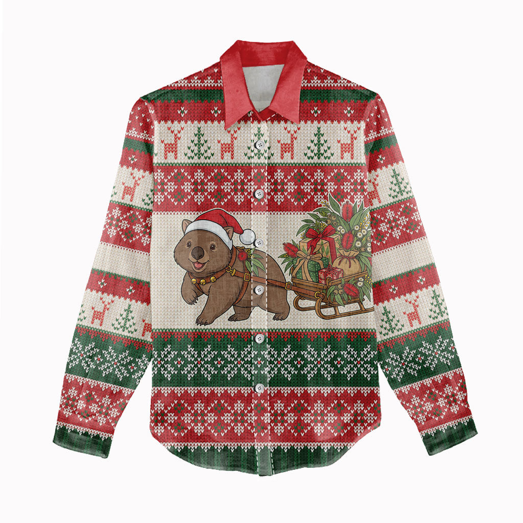 Aussie Wombat Christmas Women Casual Shirt Festive Knitted Pattern Inspired