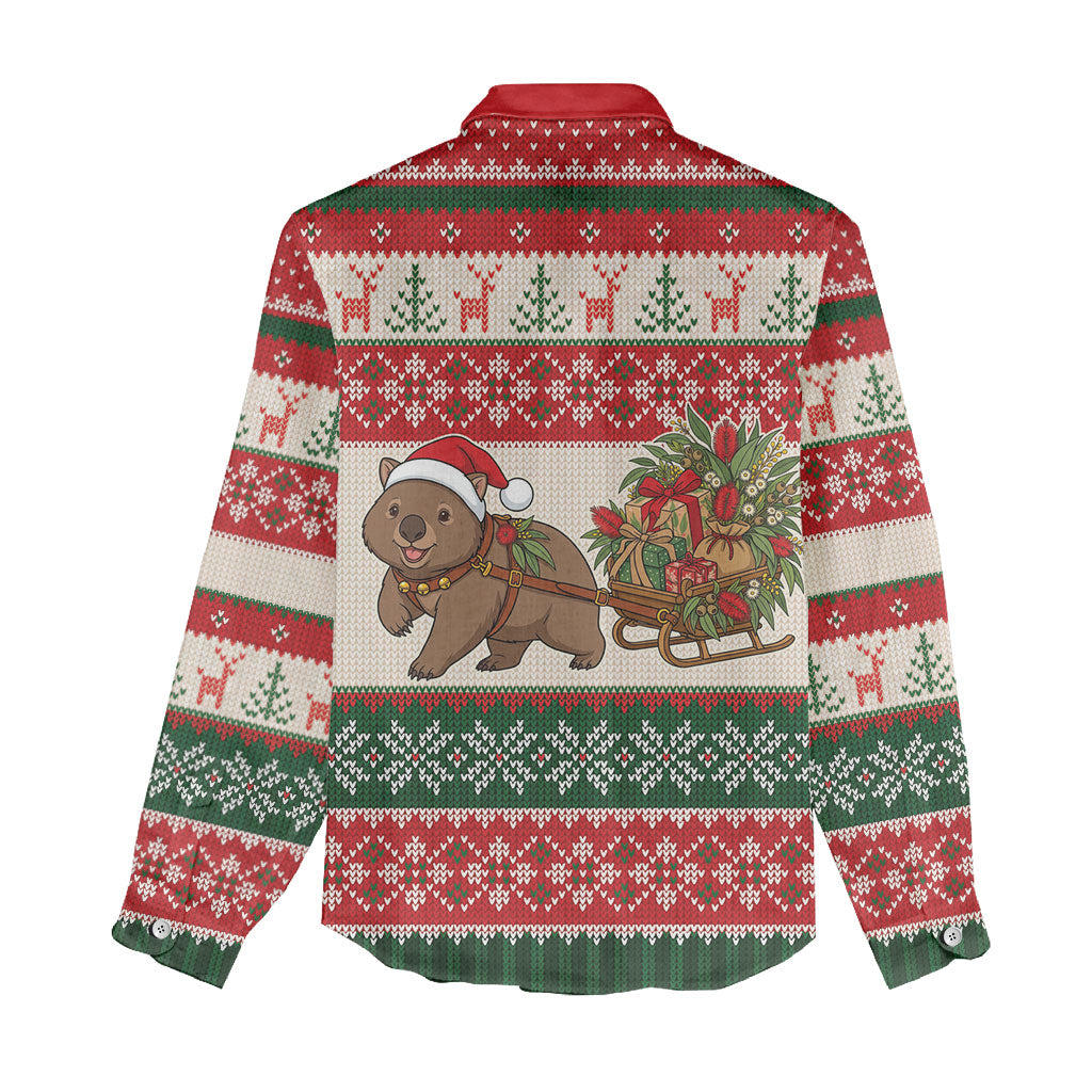 Aussie Wombat Christmas Women Casual Shirt Festive Knitted Pattern Inspired