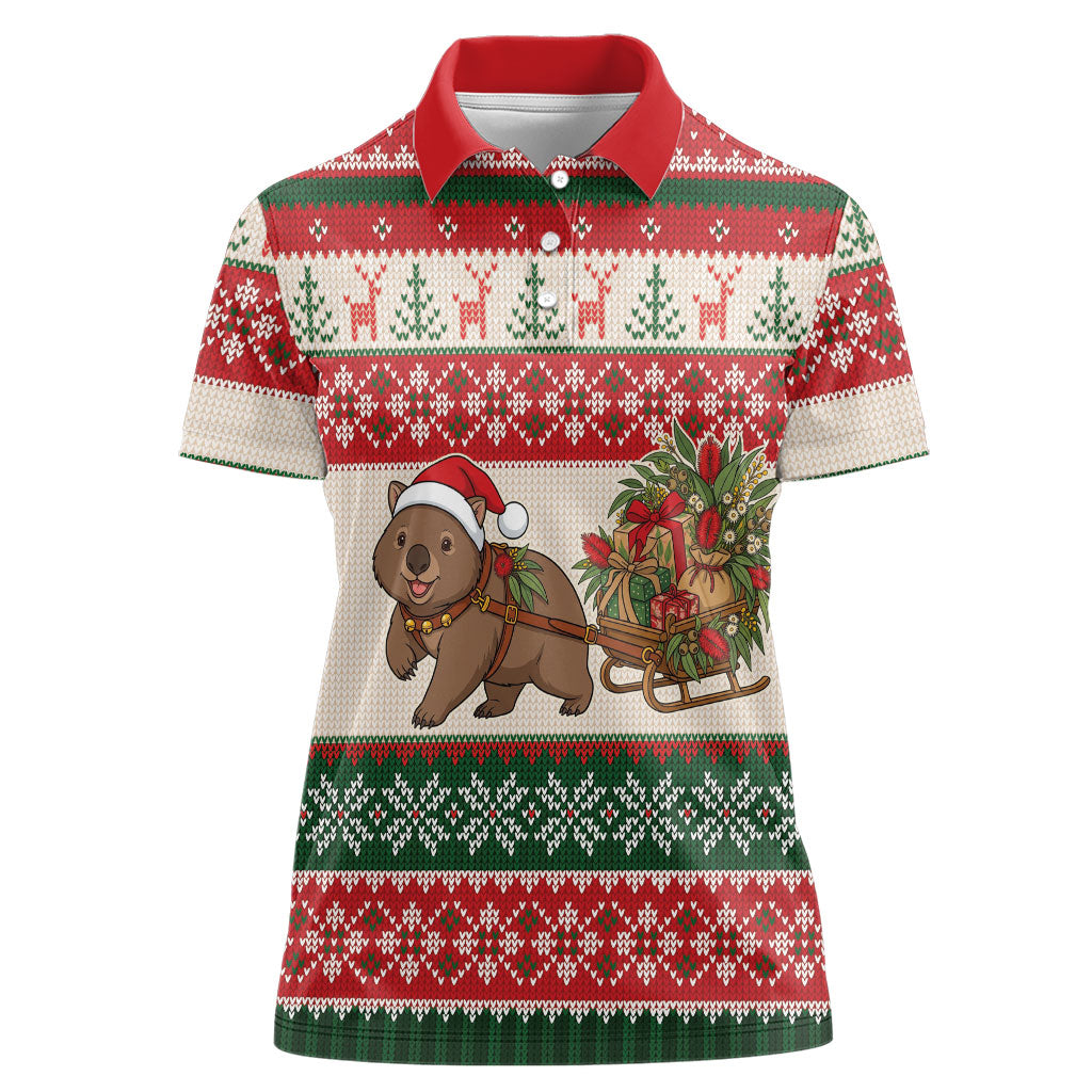 Aussie Wombat Christmas Women Polo Shirt Festive Knitted Pattern Inspired