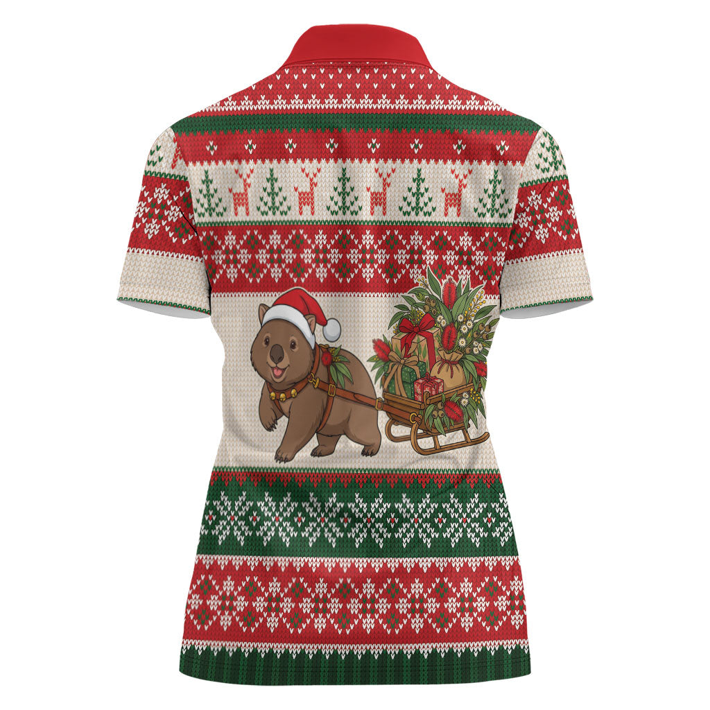 Aussie Wombat Christmas Women Polo Shirt Festive Knitted Pattern Inspired