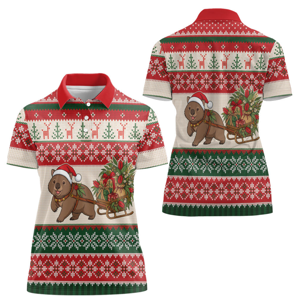 Aussie Wombat Christmas Women Polo Shirt Festive Knitted Pattern Inspired