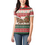 Aussie Wombat Christmas Women Polo Shirt Festive Knitted Pattern Inspired