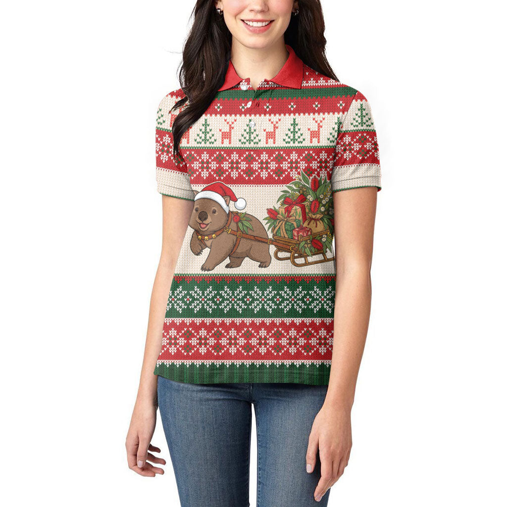 Aussie Wombat Christmas Women Polo Shirt Festive Knitted Pattern Inspired