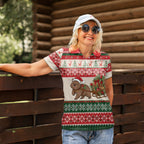 Aussie Wombat Christmas Women Polo Shirt Festive Knitted Pattern Inspired