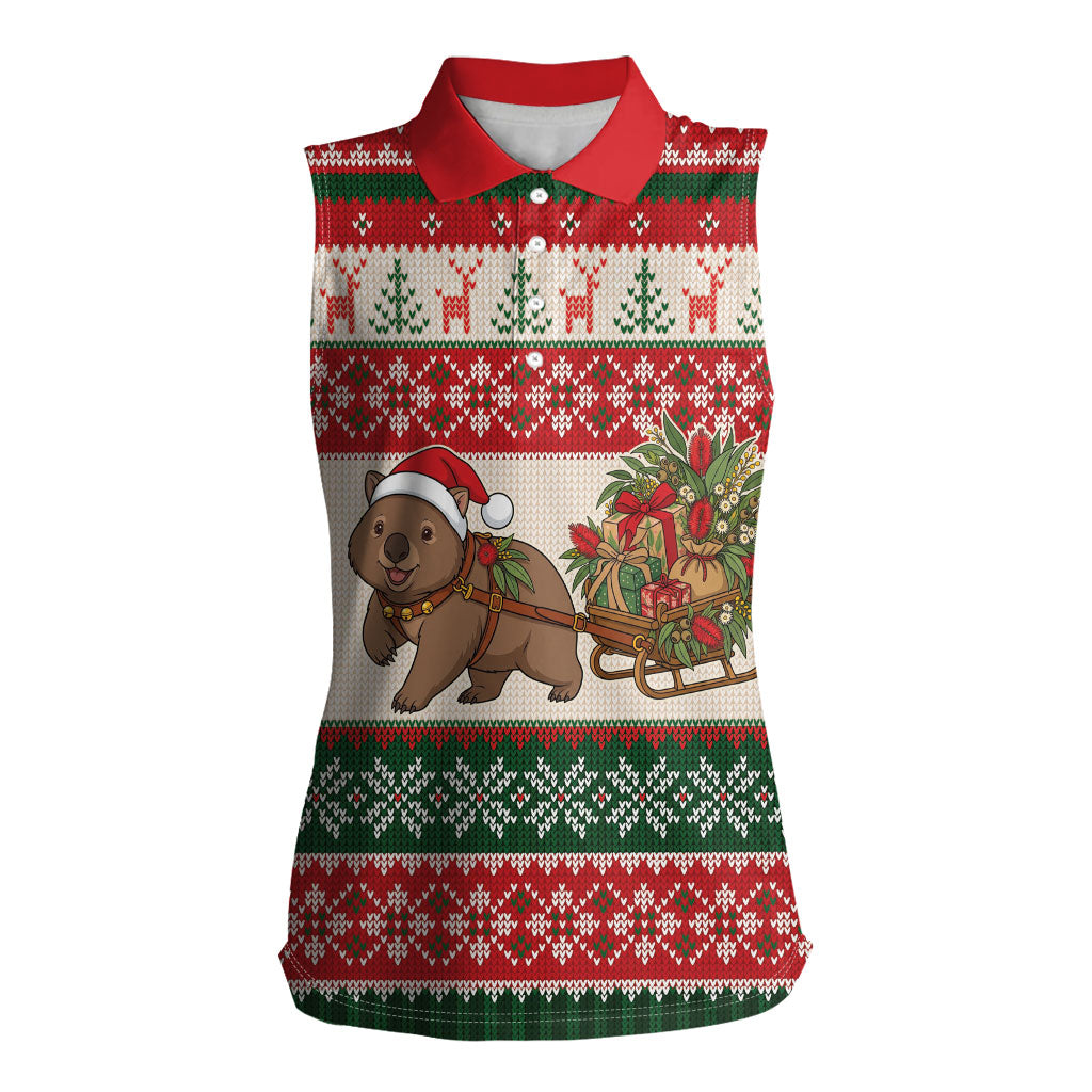 Aussie Wombat Christmas Women Sleeveless Polo Shirt Festive Knitted Pattern Inspired