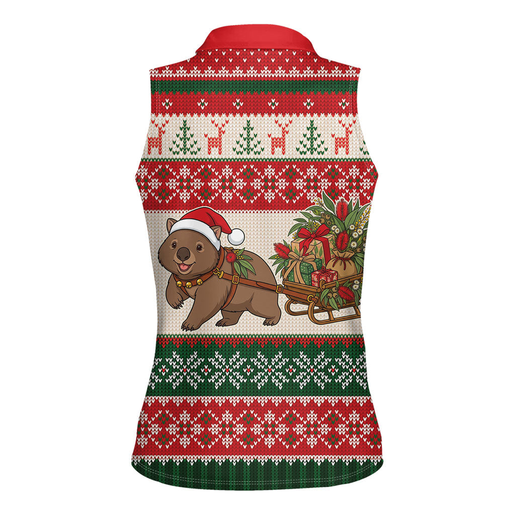Aussie Wombat Christmas Women Sleeveless Polo Shirt Festive Knitted Pattern Inspired