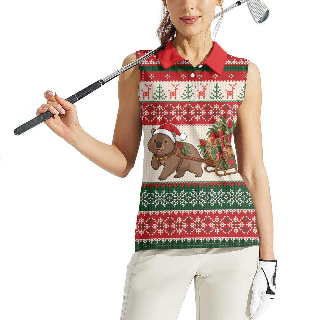 Aussie Wombat Christmas Women Sleeveless Polo Shirt Festive Knitted Pattern Inspired