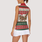 Aussie Wombat Christmas Women Sleeveless Polo Shirt Festive Knitted Pattern Inspired