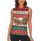 Aussie Wombat Christmas Women Sleeveless Polo Shirt Festive Knitted Pattern Inspired