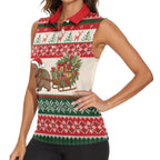 Aussie Wombat Christmas Women Sleeveless Polo Shirt Festive Knitted Pattern Inspired