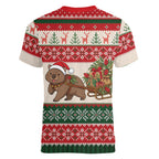 Aussie Wombat Christmas Women V-Neck T-Shirt Festive Knitted Pattern Inspired