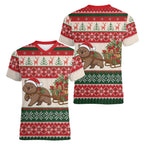 Aussie Wombat Christmas Women V-Neck T-Shirt Festive Knitted Pattern Inspired