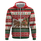 Aussie Wombat Christmas Zip Hoodie Festive Knitted Pattern Inspired