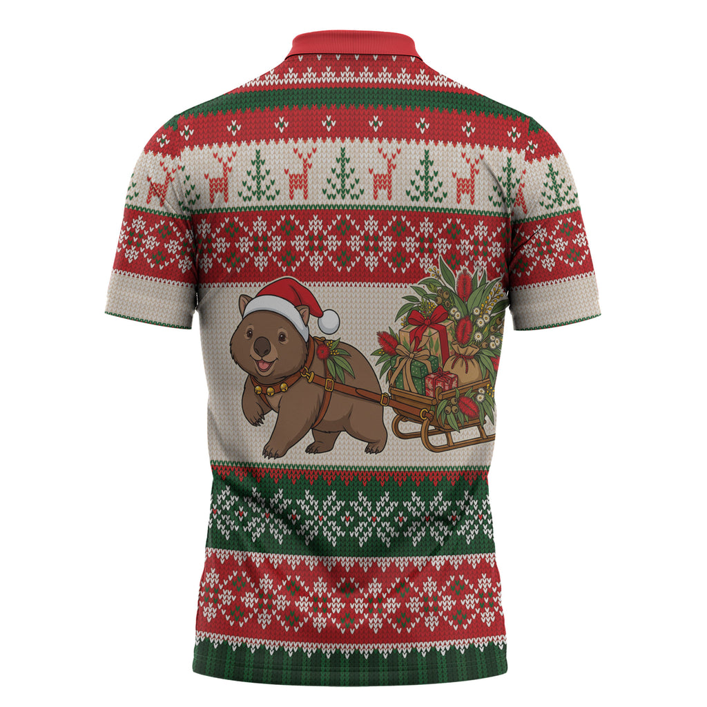 Aussie Wombat Christmas Zipper Polo Shirt Festive Knitted Pattern Inspired