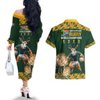 South Africa Rugby History World Champions Couples Matching Off The Shoulder Long Sleeve Dress and Hawaiian Shirt Springboks Make History