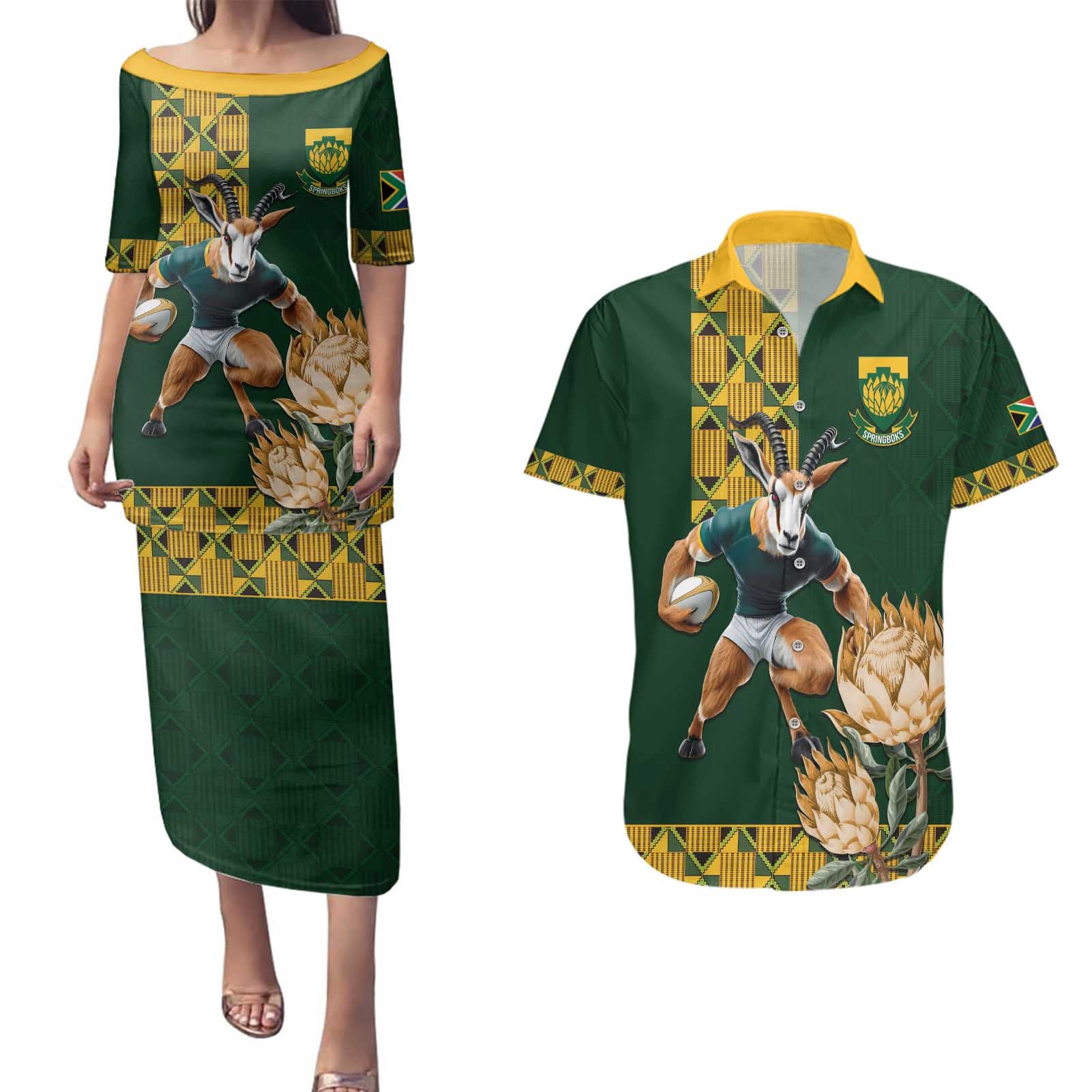 South Africa Rugby History World Champions Couples Matching Puletasi and Hawaiian Shirt Springboks Make History