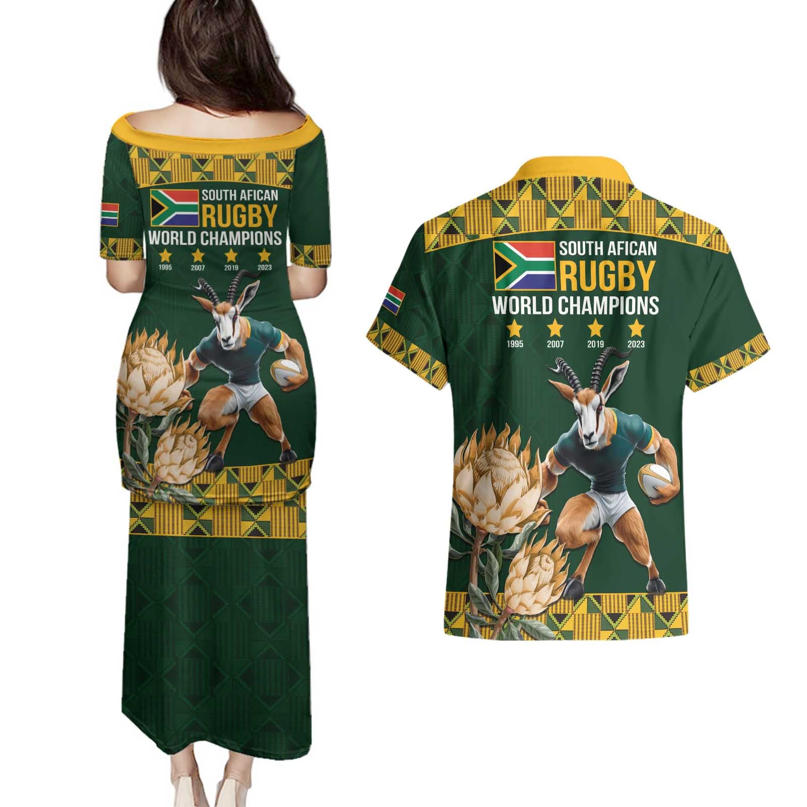 South Africa Rugby History World Champions Couples Matching Puletasi and Hawaiian Shirt Springboks Make History