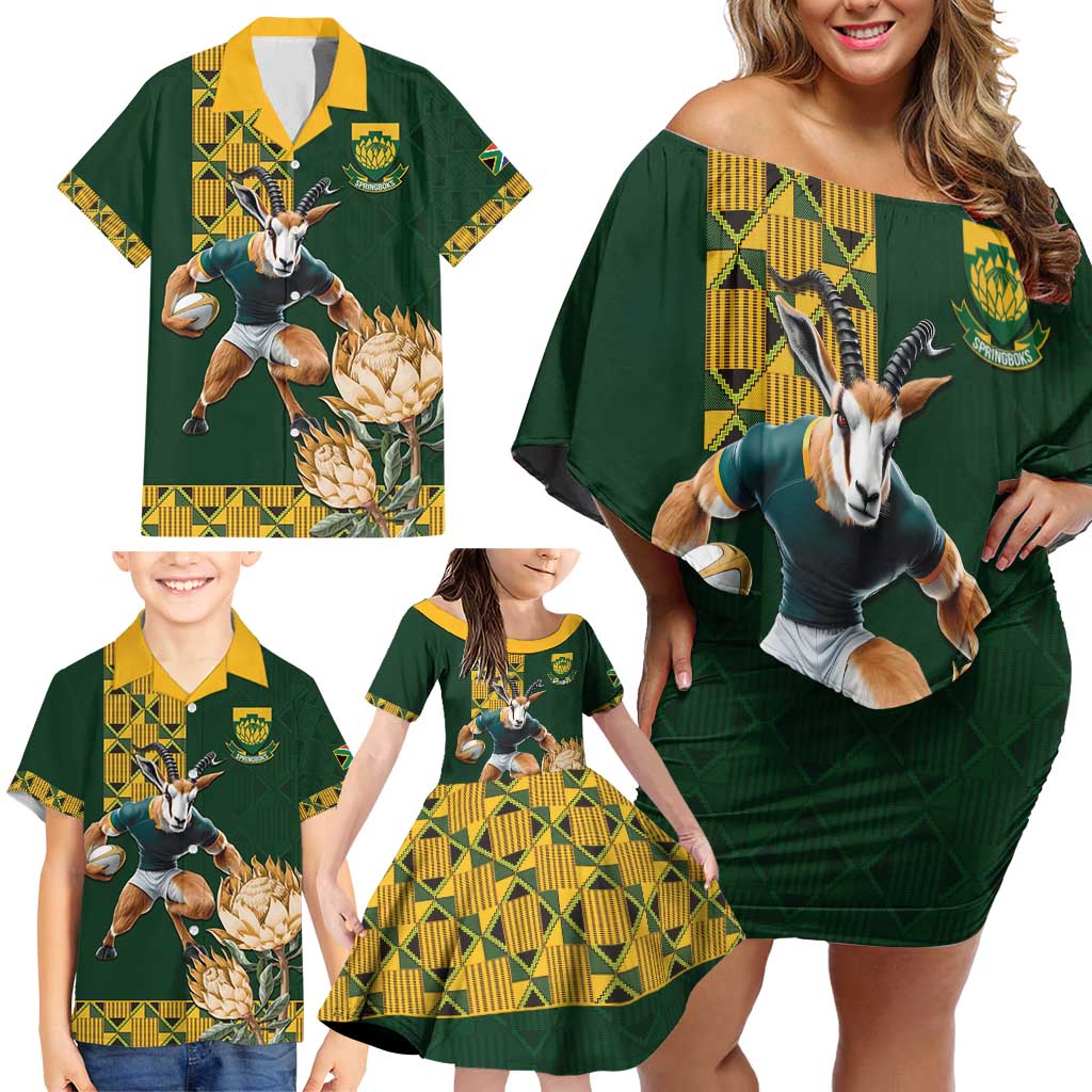 South Africa Rugby History World Champions Family Matching Off Shoulder Short Dress and Hawaiian Shirt Springboks Make History
