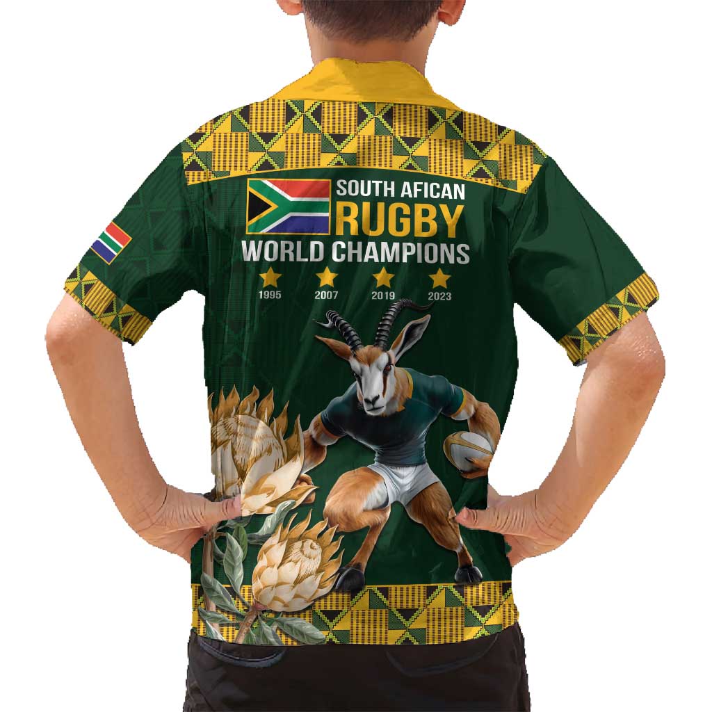 South Africa Rugby History World Champions Family Matching Off Shoulder Short Dress and Hawaiian Shirt Springboks Make History