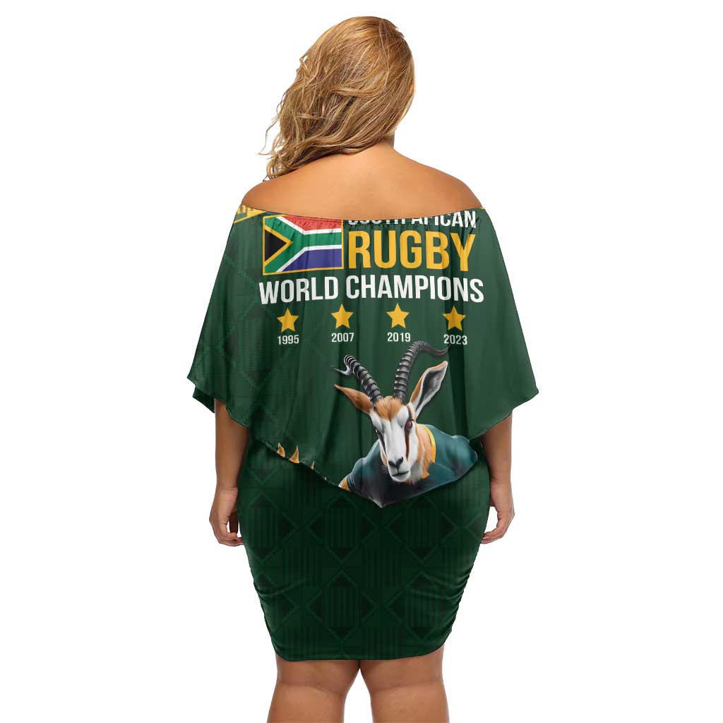 South Africa Rugby History World Champions Family Matching Off Shoulder Short Dress and Hawaiian Shirt Springboks Make History