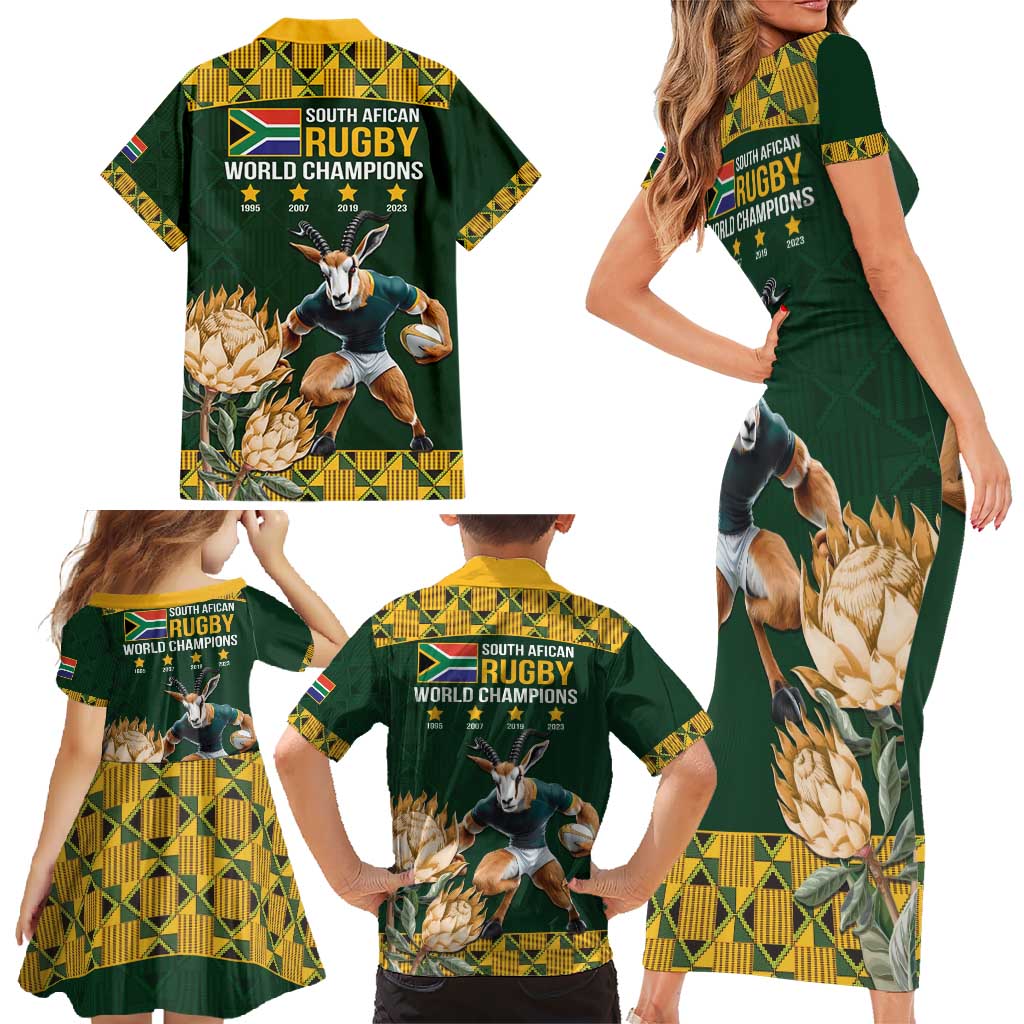 South Africa Rugby History World Champions Family Matching Short Sleeve Bodycon Dress and Hawaiian Shirt Springboks Make History