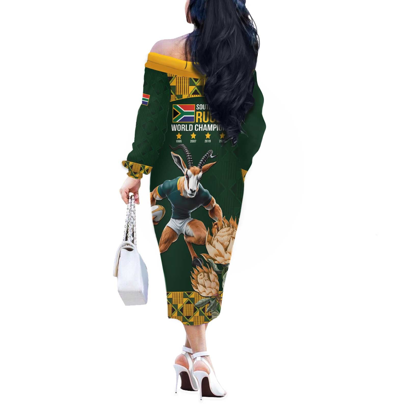 South Africa Rugby History World Champions Off The Shoulder Long Sleeve Dress Springboks Make History