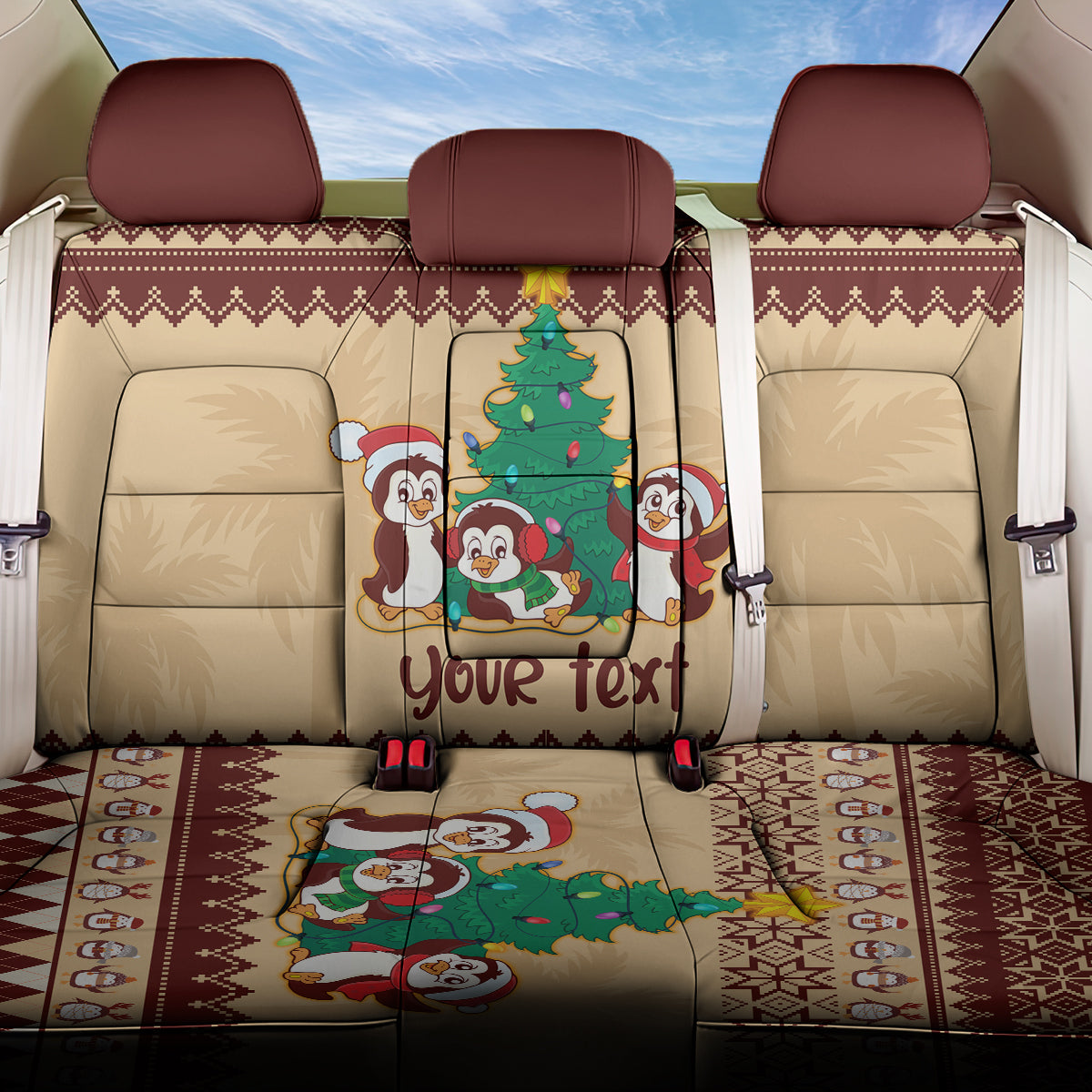 australia-penguin-christmas-argyle-pattern-personalised-back-car-seat-cover