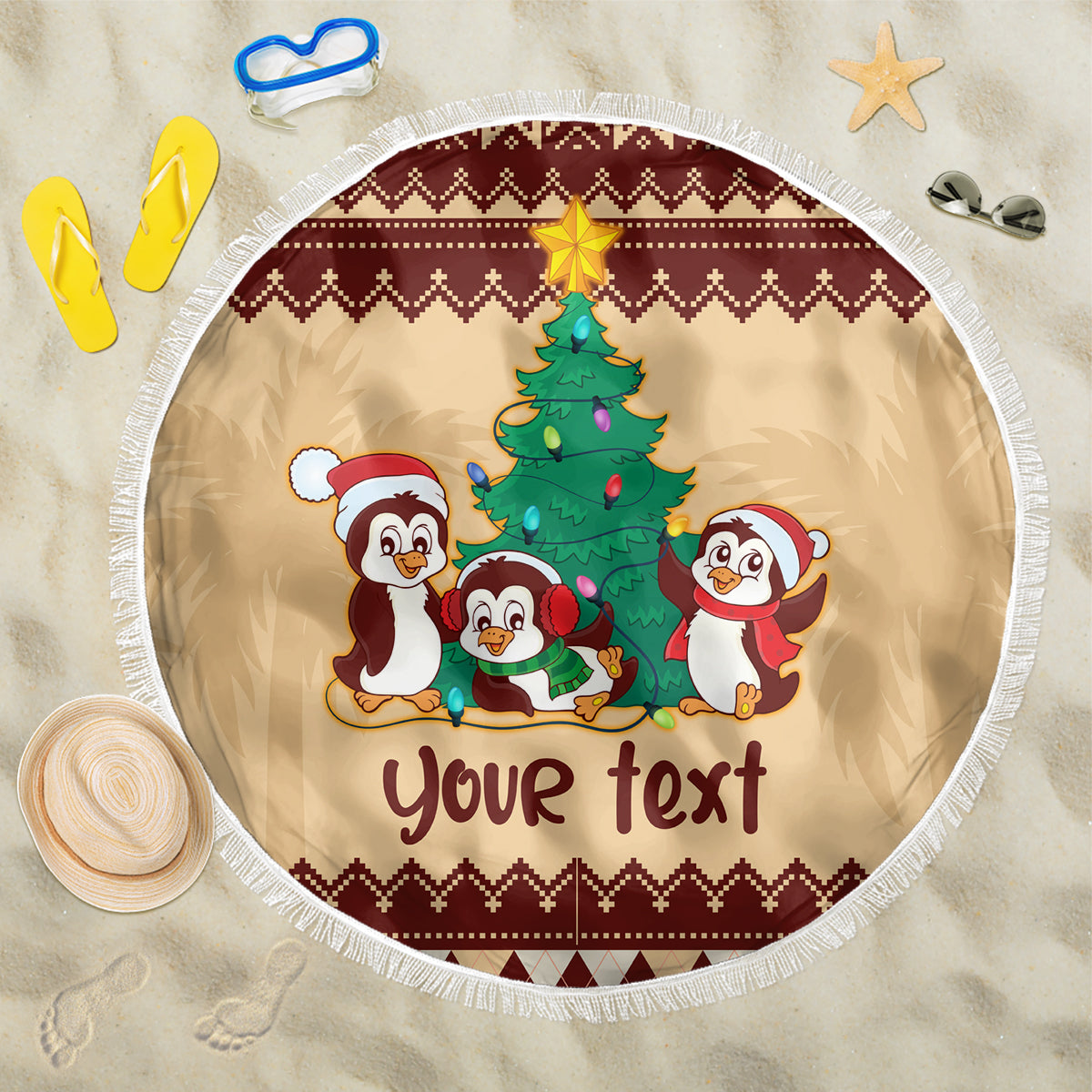 australia-penguin-christmas-argyle-pattern-personalised-beach-blanket