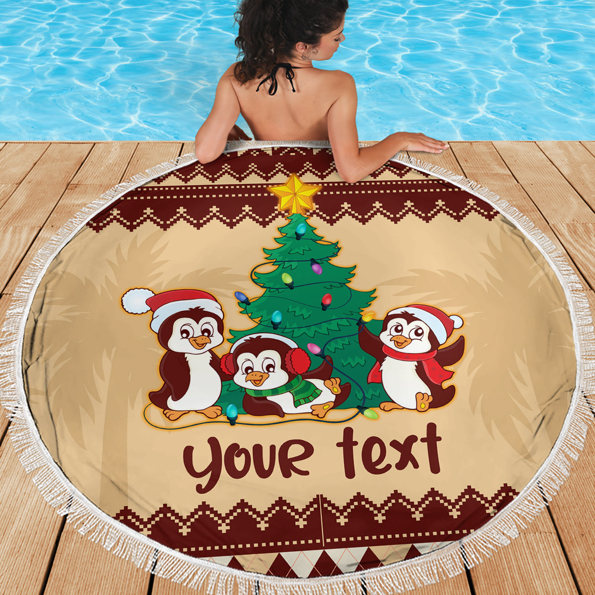 australia-penguin-christmas-argyle-pattern-personalised-beach-blanket