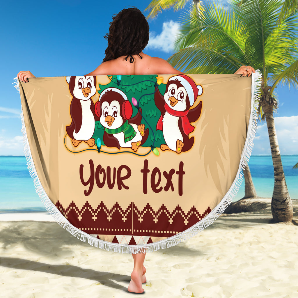 australia-penguin-christmas-argyle-pattern-personalised-beach-blanket