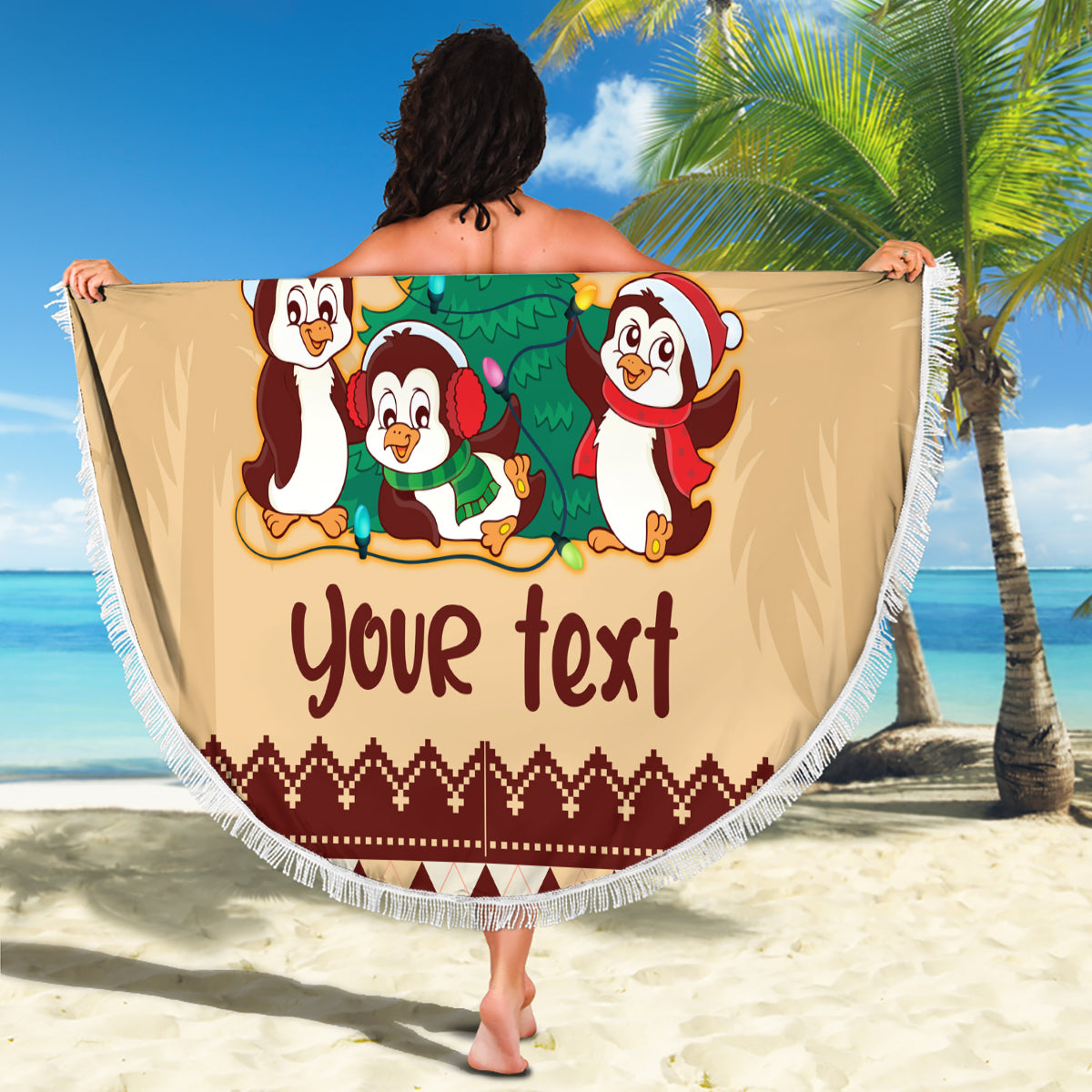 australia-penguin-christmas-argyle-pattern-personalised-beach-blanket