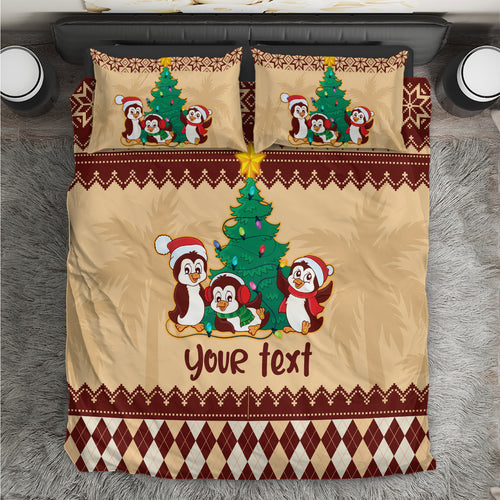 australia-penguin-christmas-argyle-pattern-personalised-bedding-set