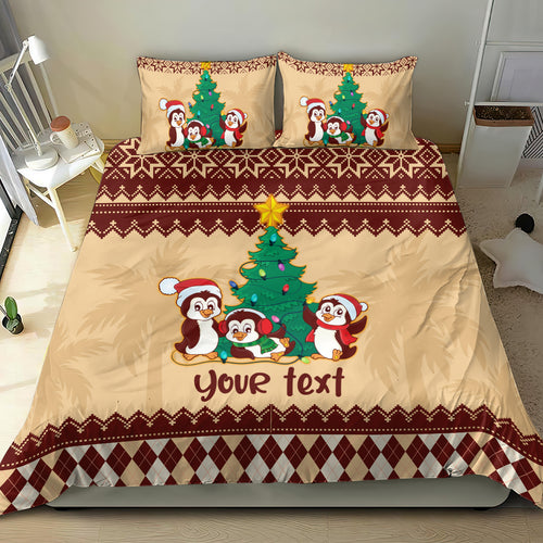 australia-penguin-christmas-argyle-pattern-personalised-bedding-set