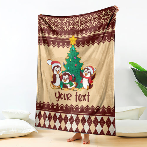 australia-penguin-christmas-argyle-pattern-personalised-blanket