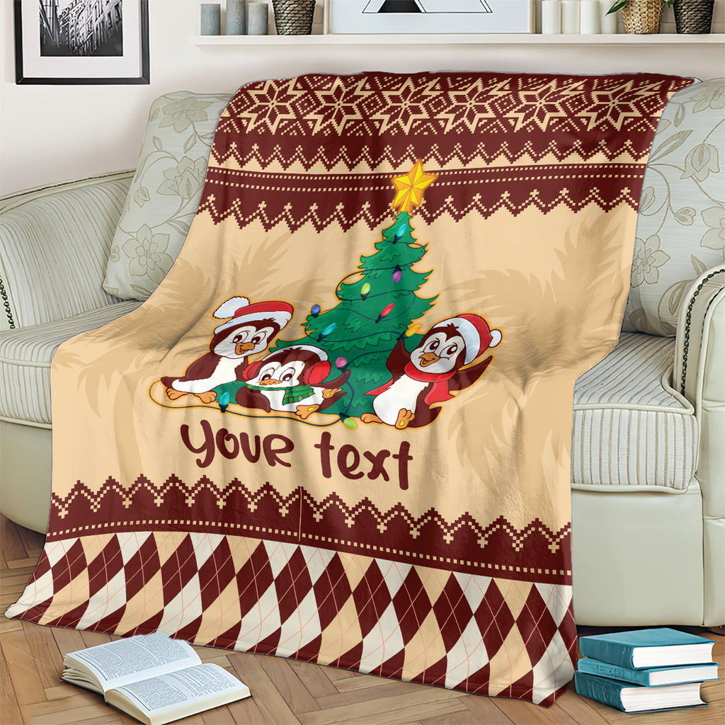 australia-penguin-christmas-argyle-pattern-personalised-blanket