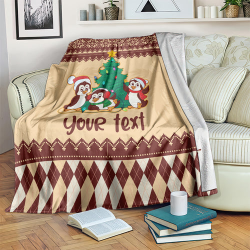australia-penguin-christmas-argyle-pattern-personalised-blanket