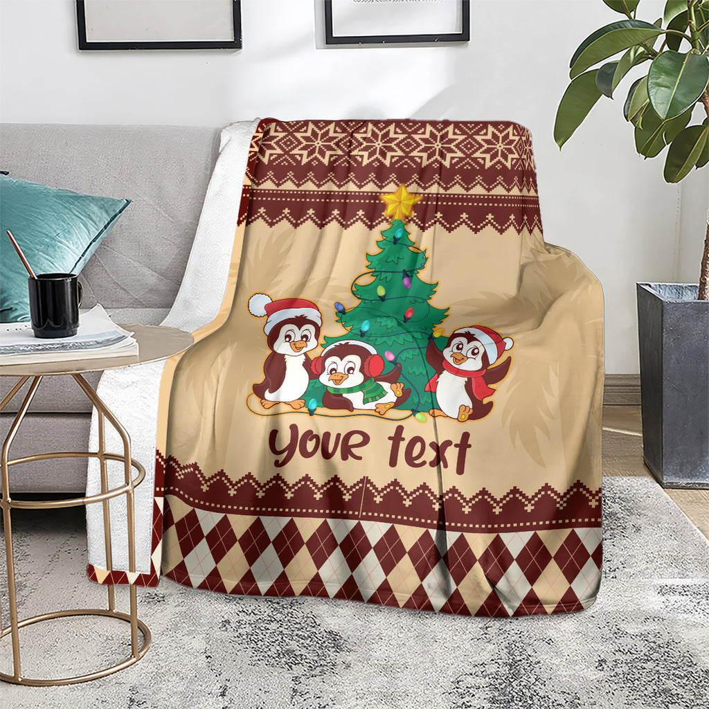 australia-penguin-christmas-argyle-pattern-personalised-blanket