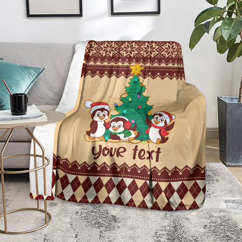 australia-penguin-christmas-argyle-pattern-personalised-blanket