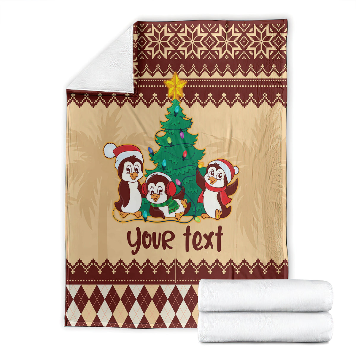 australia-penguin-christmas-argyle-pattern-personalised-blanket