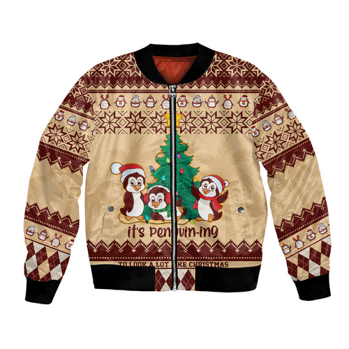 australia-penguin-christmas-argyle-pattern-personalised-bomber-jacket
