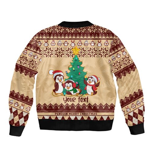 australia-penguin-christmas-argyle-pattern-personalised-bomber-jacket